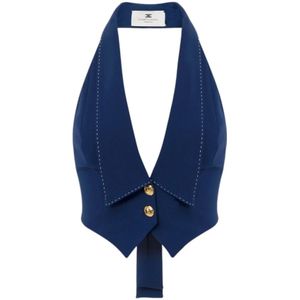 Elisabetta Franchi - Jasje - Blauw - Crêpe Stof - Puntige Shawl Kraag