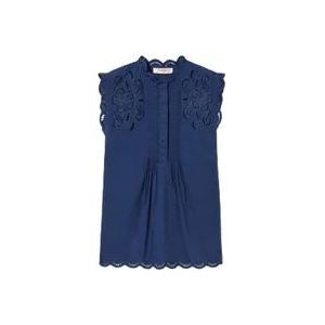 Twinset Indigo Katoenen Mouwloze Top met Borduursels , Blue , Dames , Maat: XS