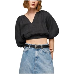 Pepe Jeans, Dames, Blouses & Shirts, Zwart, Maat: M Linnen,