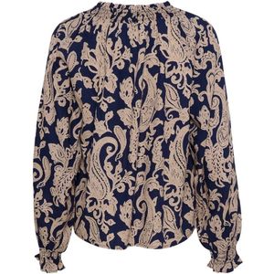 Blouse - Beige - Klassieke Blouse - Lange Mouw - Viscose - Paisley Motief