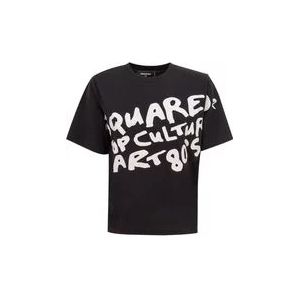 Dsquared2 Retro Zwart T-shirt 80's Stijl , Black , Dames , Maat: XS