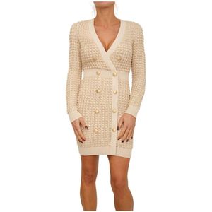 Elisabetta Franchi, Dames, Jurken, Beige, Maat: L Acryl,