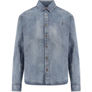 Saint Laurent, Heren, Overhemden, Blauw, Maat: L Denim,