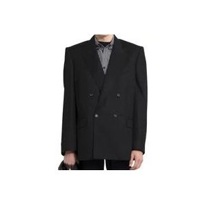 Balenciaga Zwarte dubbelrij jasje met gewatteerde schouders , Black , Heren , Maat: XL