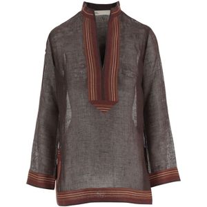 Tory Burch, Dames, Blouses & Shirts, Bruin, Maat: L Linnen,