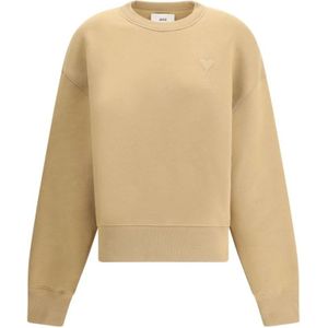 Ami Paris, unisex, Sweatshirts & Hoodies, Beige, Maat: 2XS Katoen,