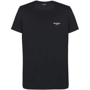 Balmain Paris flocked T-shirt met korte mouwen , Black , Heren , Maat: M