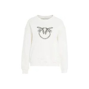 Pinko Sweatshirt met Logo en Glitterdetails , White , Dames , Maat: XS