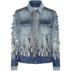 Philipp Plein, Heren, Jassen, Blauw, Maat: M Denim,