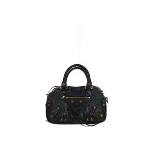 Balenciaga Zwarte krokodillenprint tote tas met studs en antiek gouden gespen , Black , Dames , Maat: ONE Size