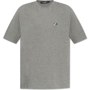 Dolce & Gabbana - T-Shirt - Grijs - Katoen - Met Logo Applicatie