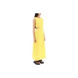 Ganni Broderie Anglaise Maxi Jurk , Yellow , Dames , Maat: S