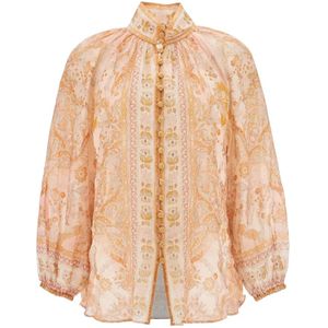 Zimmermann Elegante Paisley Blouse met Hoge Hals , Beige , Dames , Maat: S