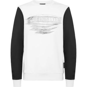 Plein Sport - Sweatshirt - Wit - Fleece van Katoenmix - Ronde Hals