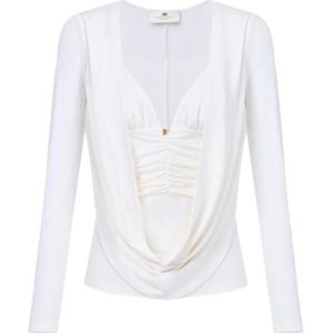 Elisabetta Franchi, Dames, Blouses & Shirts, Wit, Maat: S Jersey,