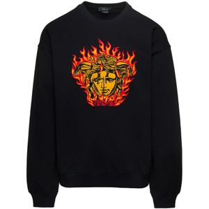 Versace, Heren, Sweatshirts & Hoodies, Zwart, Maat: XL Katoen,