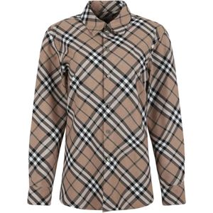 Burberry, Dames, Blouses & Shirts, Bruin, Maat: M Wol,