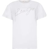 Liu Jo - T-shirt - Wit - Blauwe Denim Rhinestone Logo