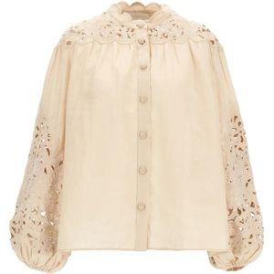 Zimmermann, Dames, Blouses & Shirts, Beige, Maat: L Linnen,