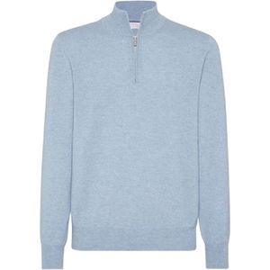 Brunello Cucinelli - Lupetto C/zip - Gebreide Trui - Blauw - 100% Wol
