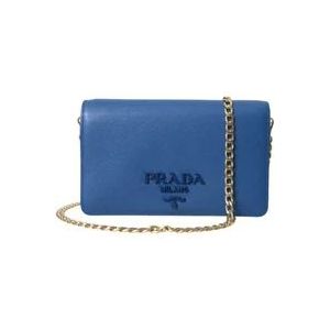 Prada Elegante Monogram Leren Sling Tas , Blue , Dames , Maat: ONE Size