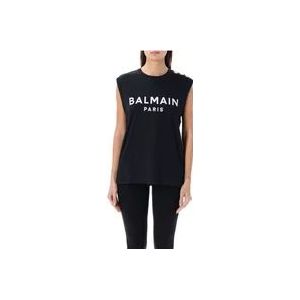 Balmain Tanktop met ronde hals en gouden knopen , Black , Dames , Maat: M