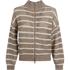 Brunello Cucinelli, Dames, Truien, Bruin, Maat: XS Linnen,
