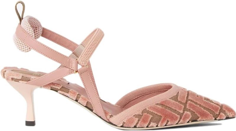 Fendi - Pumps - Roze - FF-motief Jacquard Fluwelen Bovenwerk