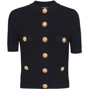 Balmain Zwarte trui met goudkleurige knopen , Black , Dames , Maat: M