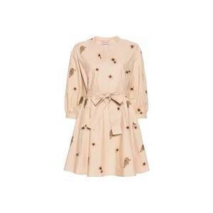 Twinset Bloemen Luipaard Geborduurde Beige Jurk , Beige , Dames , Maat: S