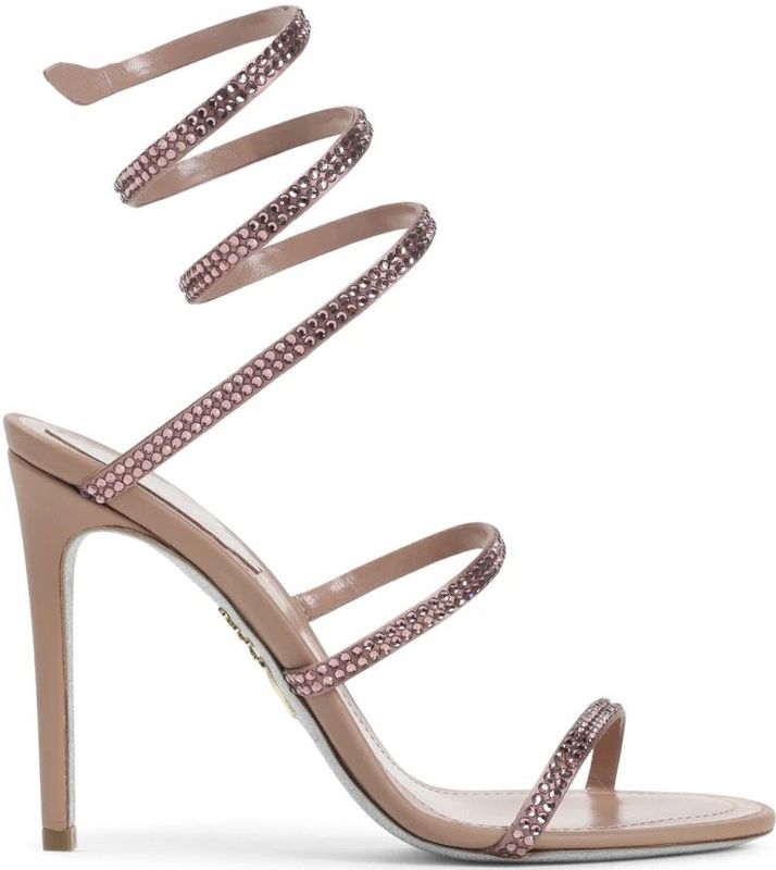 René Caovilla Sandalen - Phard Satin Blush Rose Strass Snake Sandals in beige