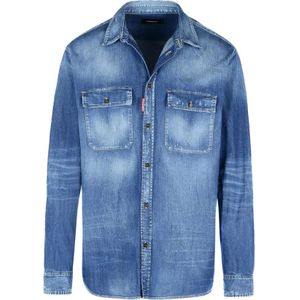 Dsquared2, Heren, Overhemden, Blauw, Maat: L Denim,