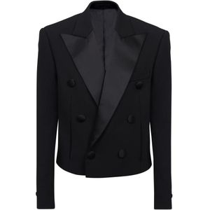 Balmain Cropped double crepe jasje , Black , Heren , Maat: XL