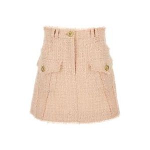 Balmain Roze Tweed Trapeze Mini Rok , Pink , Dames , Maat: XS