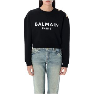 Balmain Logo Crew Neck Fleece Sweater , Black , Dames , Maat: L