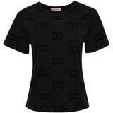 Twinset - Zwart - T-shirt - Katoen - Zwarte T-shirt met Oval T-print