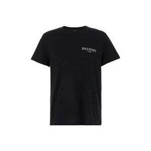 Balmain Zwart Logo Print Crewneck T-shirt , Black , Heren , Maat: M