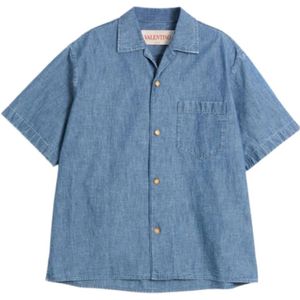 Valentino, Heren, Overhemden, Blauw, Maat: S Denim,