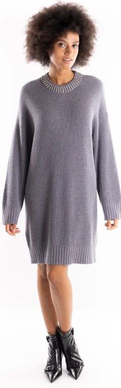 Pinko - Grijze Gebreide Jurk - Dames - Lange Mouwen