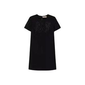 Twinset Zwarte Geborduurde Korte Jurk , Black , Dames , Maat: XS