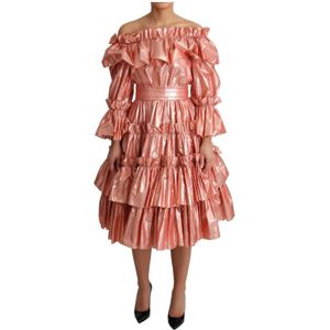 Dolce & Gabbana - Ruffled A-line - Midi Jurk - Roze Metallic