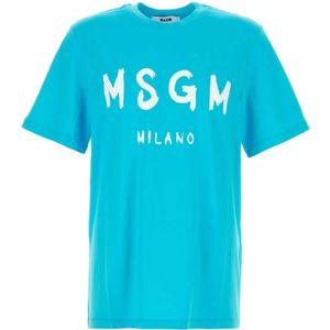Msgm, Heren, Tops, Blauw, Maat: M Katoen,