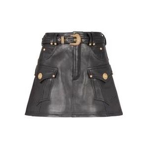 Balmain Westerse leren A-lijn rok , Black , Dames , Maat: S