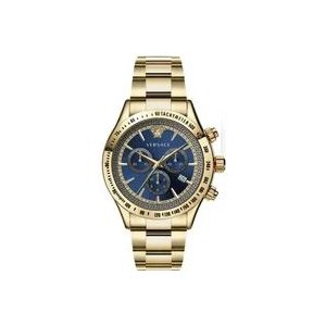 Versace Klassiek Goud Chrono Blauw Wijzerplaat Horloge , Yellow , Heren , Maat: ONE Size