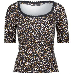 zero - Shirt - Geel - Zwart - Wit - Aansluitende Pasvorm - Kwartmouw - Ronde Hals