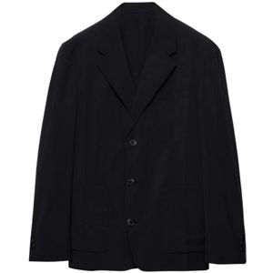 Prada, Heren, Jassen, Zwart, Maat: L Leer,