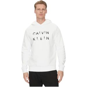 Calvin Klein - Hooded Sweatshirt - Wit - Katoen - Witte Logo Print