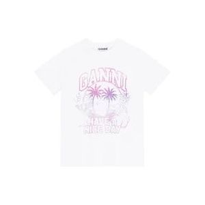 Ganni Witte Crew Neck Korte Mouw T-shirt , White , Dames , Maat: XS