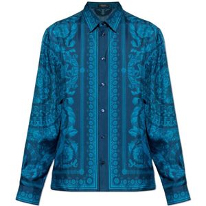 Versace, Heren, Overhemden, Blauw, Maat: 2XL Zijde,