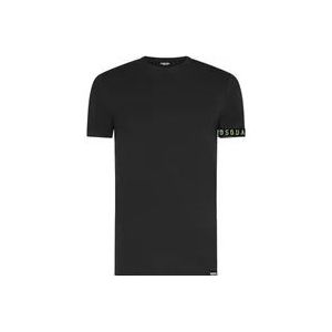 Dsquared2 Zwarte Shirt met Groen Logo op Mouw , Black , Heren , Maat: M